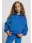 (Kids Girl) Polo Yaka Kadife Mavi Sweatshirt 2