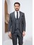 Gri Çizgili Slim Fit Yelekli Erkek Takım Elbise 1