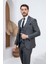 Gri Çizgili Slim Fit Yelekli Erkek Takım Elbise 2
