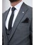 Gri Çizgili Slim Fit Yelekli Erkek Takım Elbise 5