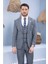 Lacivert Desenli Slim Fit Yelekli Erkek Takım Elbise 1