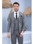 Gri Desenli Slim Fit Yelekli Erkek Takım Elbise 1