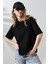 Oversize Bisiklet Yaka Pamuk Penye Kompakt Basic T-Shirt 21752 Siyah 2