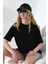 Oversize Bisiklet Yaka Pamuk Penye Kompakt Basic T-Shirt 21752 Siyah 3