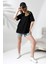 Oversize Bisiklet Yaka Pamuk Penye Kompakt Basic T-Shirt 21752 Siyah 1
