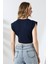 Dik Omuzlu Kol Detaylı Esnek Penye Kompakt Crop T-Shirt 21670 Lacivert 4