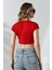Bisiklet Yaka Kompakt Penye Esnek Kumaş Crop T-Shirt 21750 Kırmızı 4