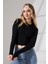 Bisiklet Yaka Penye Kompakt Esnek Kumaş Uzun Kol Bluz 21651 Siyah 3