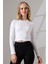 Bisiklet Yaka Penye Kompakt Esnek Kumaş Uzun Kol Bluz 21651 Beyaz 1