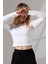 Bisiklet Yaka Penye Kompakt Esnek Kumaş Uzun Kol Bluz 21651 Beyaz 2