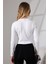 Bisiklet Yaka Penye Kompakt Esnek Kumaş Uzun Kol Bluz 21651 Beyaz 4