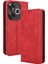 Xiaomi Poco F6 5g Kılıf Pu Deri Cüzdan Retro Doku Telefon Kapağı -Kırmızı Için (Yurt Dışından) 1