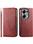 Xiaomi Redmi Note 13 Pro 4g Kılıf Pu Deri Eşkenar Dörtgen Baskılı Desen Cüzdan Telefon Kapağı-Kırmızı (Yurt Dışından) 1