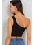Kadın Siyah Tek Omuz Fitted Slim Crop Büstiyer 3