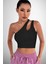 Kadın Siyah Fitted Slim Tek Omuz Cut Out Detaylı Crop 1