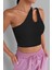 Kadın Siyah Fitted Slim Tek Omuz Cut Out Detaylı Crop 3