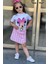 Kız Çocuk Minnie Baskı ve Üzeri Tül Fiyonk Detaylı Tişört Ekose Desen Etekli Takım 4