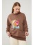 Kahve Pul Işlemeli Baskılı Sweatshirt 3