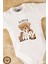 Unisex Organik %100 Pamuklu Happy Teddy Bear Baskılı 3-6-9-12 Ay Bebek Body Ekru Badi Zıbın 1