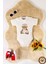 Unisex Organik %100 Pamuklu Happy Teddy Bear Baskılı 3-6-9-12 Ay Bebek Body Ekru Badi Zıbın 2