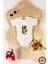 Unisex Organik %100 Pamuklu Help Teddy Bear Baskılı 3-6-9-12 Ay Bebek Body Ekru Badi Zıbın 2