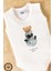 Unisex Organik %100 Pamuklu Space Teddy Bear Baskılı 3-6-9-12 Ay Bebek Body Ekru Badi Zıbın 1