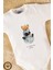 Unisex Organik %100 Pamuklu Space Teddy Bear Baskılı 3-6-9-12 Ay Bebek Body Ekru Badi Zıbın 1