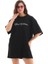 Unisex Bisiklet Yaka Baskılı Oversize T-Shirt - Siyah 1