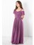 Askılı Simli Abiye Elbise Lila MDV938 2