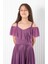 Askılı Simli Abiye Elbise Lila MDV938 4