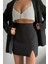 Siyah Yüksek Bel Önden Yırtmaçlı Kısa Etek MG2086 2