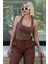 Kahverengi Halter Yaka Boyun Askılı Crop Body MG2146 1