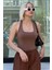 Kahverengi Halter Yaka Boyun Askılı Crop Body MG2146 2