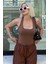 Kahverengi Halter Yaka Boyun Askılı Crop Body MG2146 3