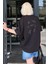 Siyah Oversize Kalp Baskılı Bisiklet Yaka Kısa Kollu Tişört MG2129 4