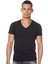 V Yaka Düz Siyah Erkek T-Shirt DZN8611 1