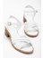 Kadın Deri Bilekten Bağlı Önü Çapraz Saraçlı Topuklu Sandalet 4008 Sandalet Beyaz 40 2