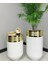 Dekoratif Gold Darbuka Parlak Beyaz Saksı 70CM + 60CM Sehpa Ikili Set 1