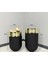 Dekoratif Gold Darbuka Siyah Saksı 70CM + Sehpa 60CM Ikili Set 3