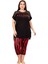 Kırmızı - Siyah Renk ve Çizgi Desenli Lady 10695 Kadın Lady Kapri Büyük Beden Pijama Takımı 1