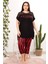 Kırmızı - Siyah Renk ve Çizgi Desenli Lady 10695 Kadın Lady Kapri Büyük Beden Pijama Takımı 4