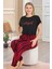 Kırmızı - Siyah Renk Çizgi Desenli Lady 12559 Kadın Kısa Kol Pamuk Viskon Lady Pijama Takımı 2