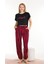 Kırmızı - Siyah Renk Çizgi Desenli Lady 12559 Kadın Kısa Kol Pamuk Viskon Lady Pijama Takımı 4