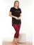 Kırmızı - Siyah Renk Çizgi Desenli Lady 12052 Kadın Kapri Pamuk Viskon Lady Pijama Takımı 3