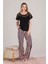 Siyah Renk Çizgi Desenli Lady 12549 Kadın Kısa Kol Pamuk Viskon Lady Pijama Takımı 4