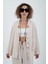 Bej Naturel Keten Tek Cep Oversize Keten Ceket 3