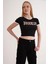 23254270 Pam.kaşkors Brooklyn Bsk Garnili Kısa Kol Crop Bluz Sıyah 1