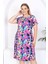 Kadın Mor Floral Suluboya Desen Midi Elbise 5