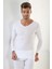 2'li Paket Erkek Badi Uzun Kollu T-Shirt V Yaka Basic %100 Pamuk Ribana Beyaz - M 3