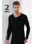2'li Paket Erkek Badi Uzun Kollu T-Shirt V Yaka Basic %100 Pamuk Ribana Siyah - M 1